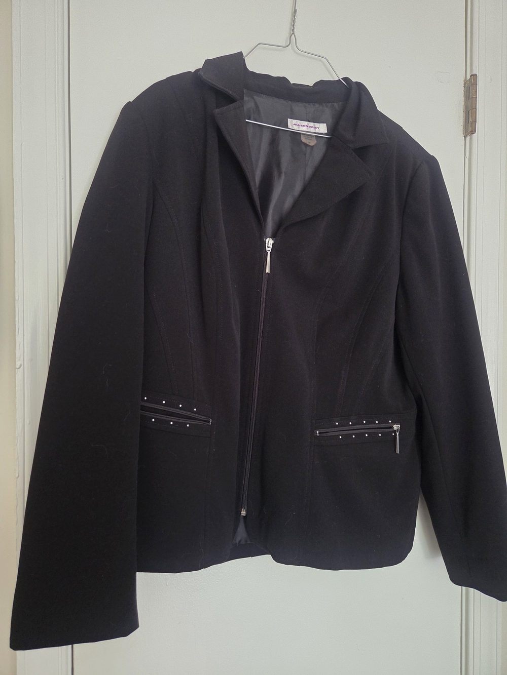 Allison Daley Size 16 Black Studded Zip Front Tailored Jacket Blazer